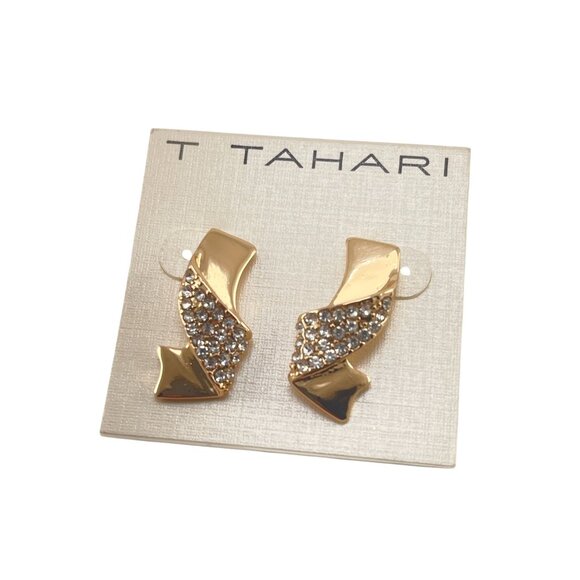 T Tahari Gold-Tone Crystal-Accented Swirl Stud Earrings - Picture 7 of 7